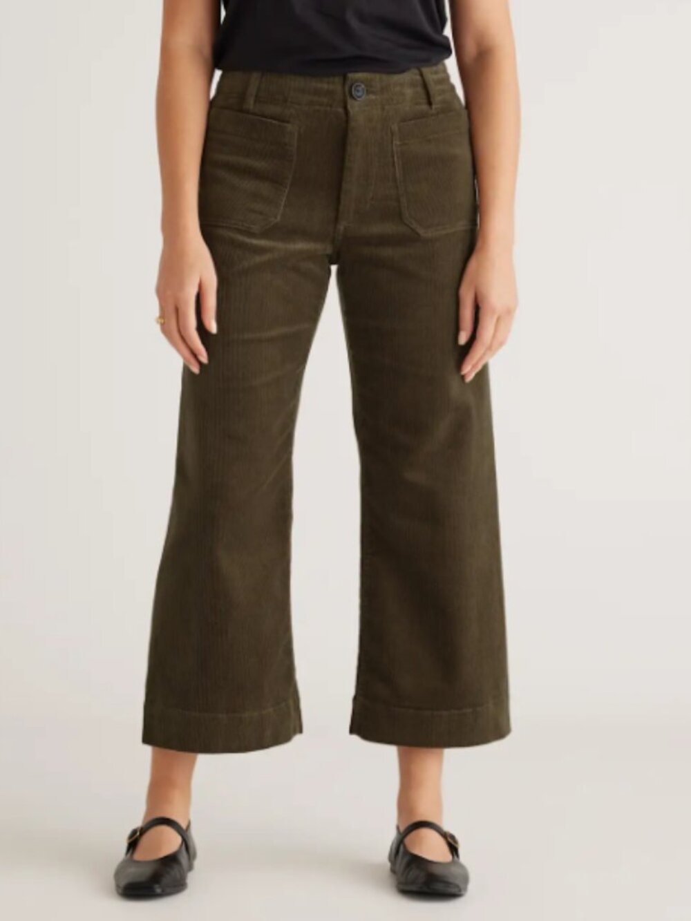 Quince Organic Stretch Corduroy Cropped Wide Leg Pants Seaweed High Rise Size 8